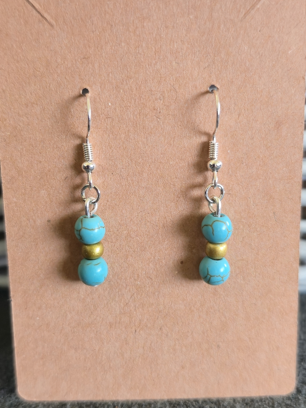 NWT Handmade Western Theme Turquoise Earrings with Gold Accent